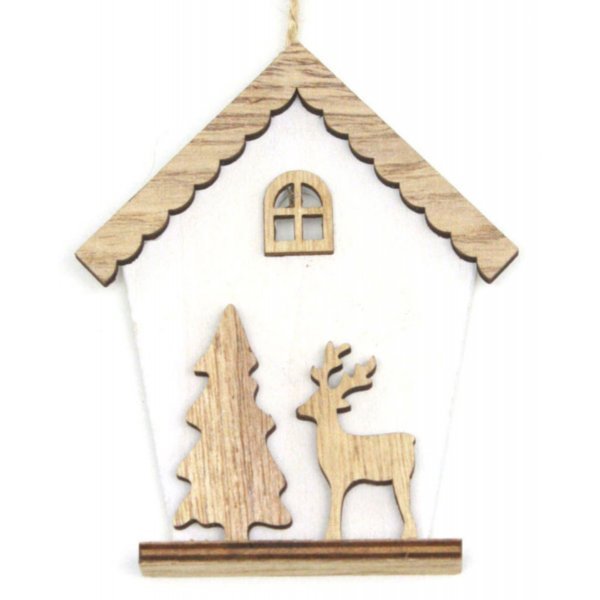 Χριστουγεννιάτικο Ξύλινο Σπιτάκι, Λευκό με Καφέ Σκεπή (12cm) Χριστουγεννιάτικο Ξύλινο Σπιτάκι, Λευκό με Καφέ Σκεπή (12cm)